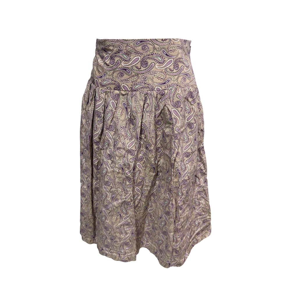 George ME 16 Tan Paisley A-Line Skirt Women's Silk Blend‎ Pleated Boho
